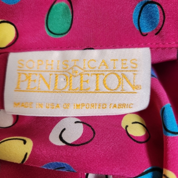 PENDLETON Sophisticates Vintage Pink Top 14 Buttoned Colorful Lightweight Dots‎ - Picture 4 of 12